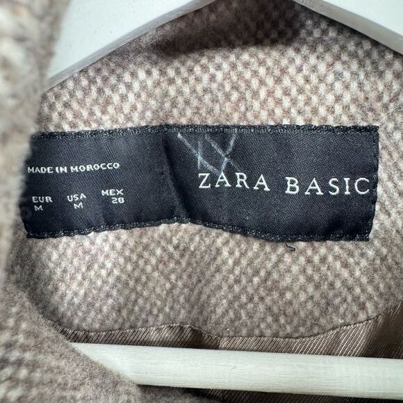ZARA Tweed Funnel Neck Wool Coat Brown Med - Picture 4 of 6